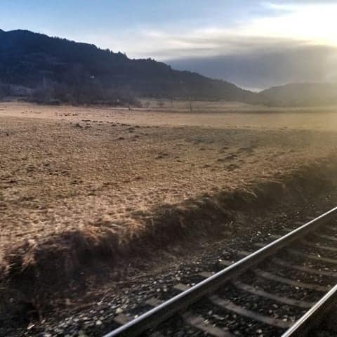 Overnight Train from Rome to Vienna 26 View of field and train tracks from the Nightjet from Rome to Vienna