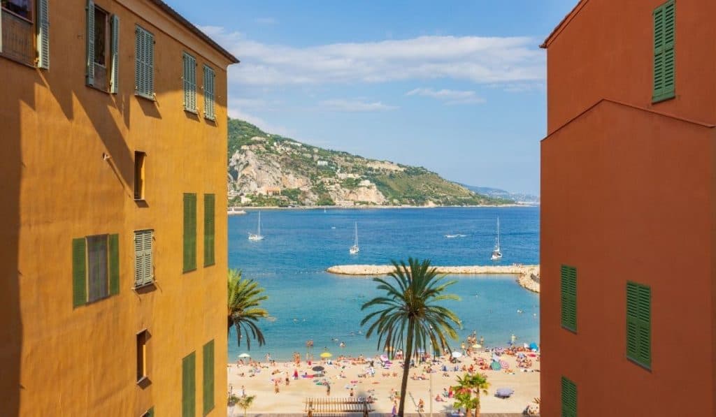 Plage des Sablettes in Menton, France.