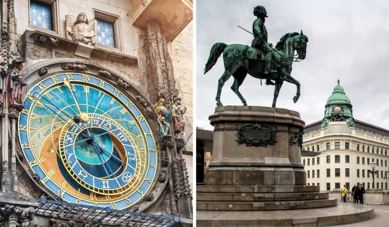 Prague vs. Vienna 13 Prague astronomical clock next to Vienna's Hofburg Palace